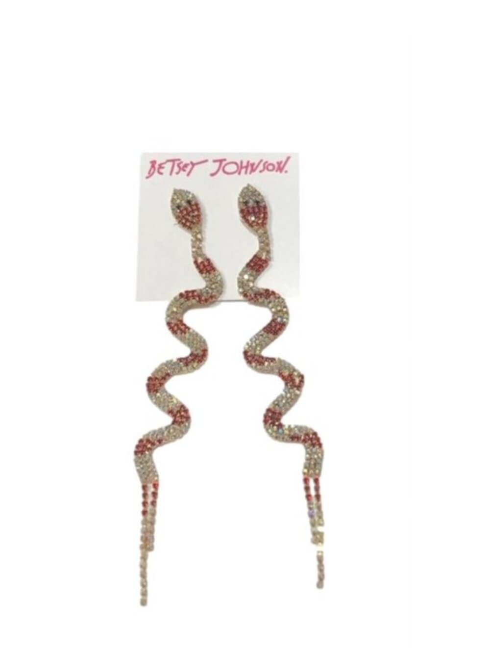 Betsey Johnson Holiday Snake Crystal Earrings Red White NWT CHRISTMAS